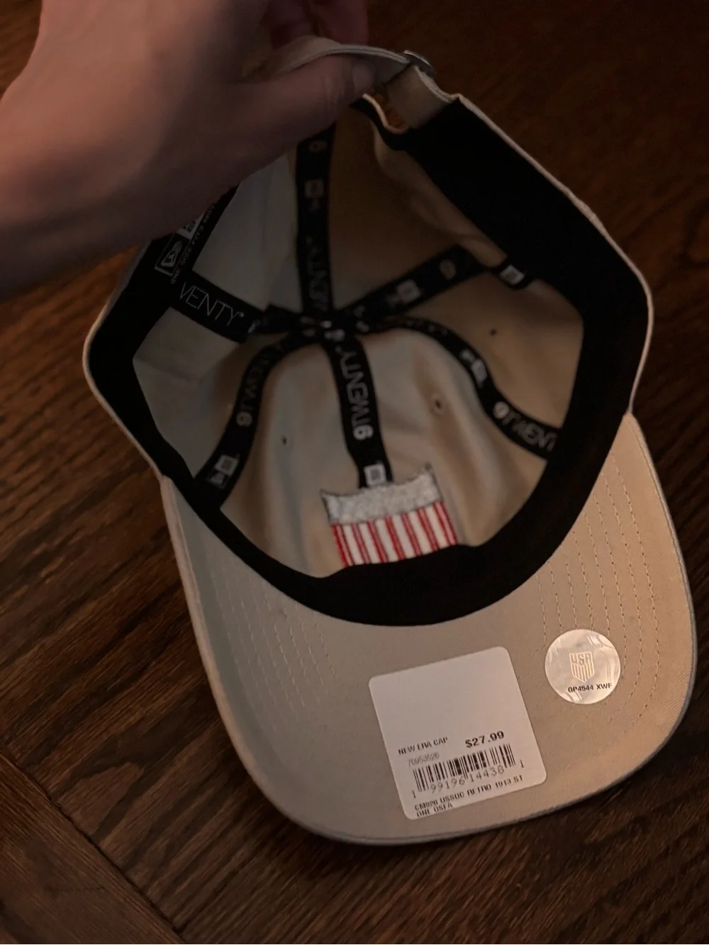 New Era Beige Baseball Cap with Red, White & Blue Shield Patch